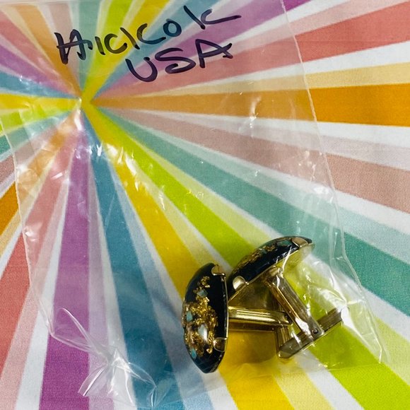 Vintage Hickok TURQUOISE CHIP GOLD FLAKE Confetti mens Cufflinks Rare 50's 60's - Picture 4 of 4